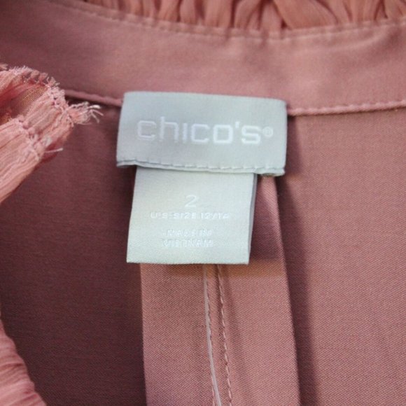 NWT Chico's Sandwashed Satin Ruffle Blouse Pink Women's Top Size 2 12 14 H13810 - Picture 5 of 10